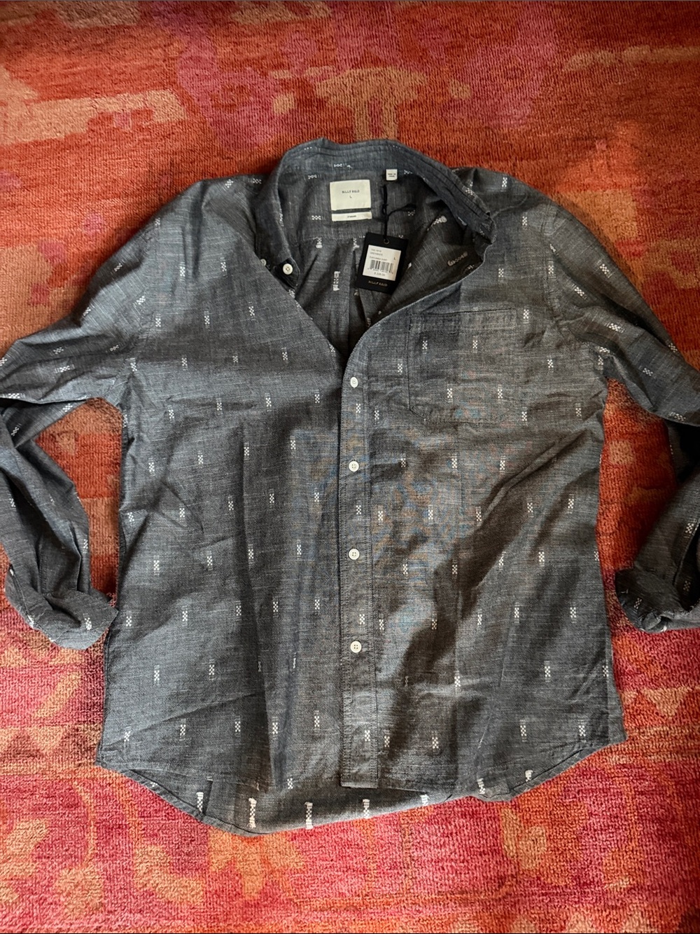 Billy Reid Charcoal Button-Up Shirt with White Micro Pattern